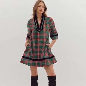 ENTRO Green and Red Women's Plaid Dress